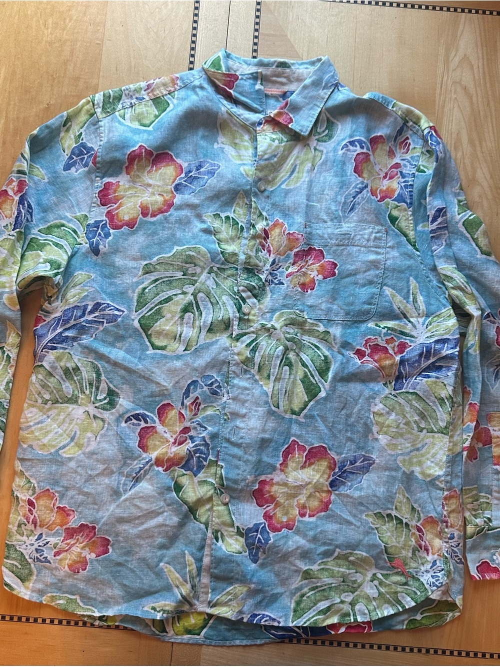 Tommy Bahama Light Blue Tropical Floral Linen Shirt